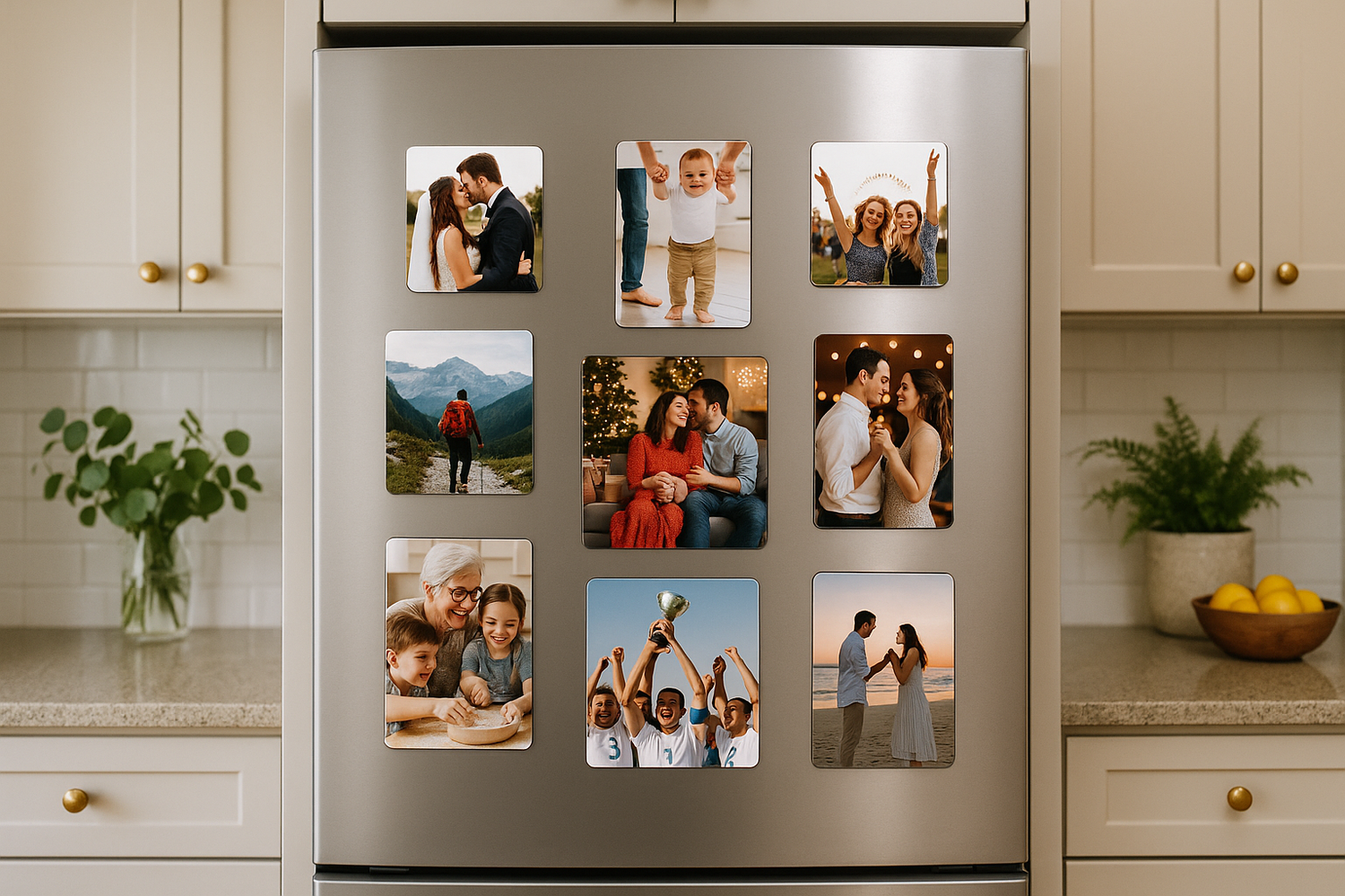 Kitchen with new collection of photo magnets